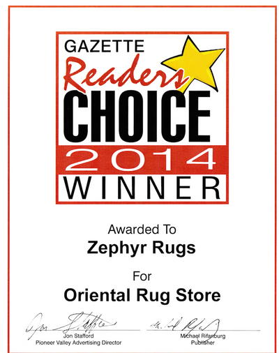 Zephyr Rugs Voted Best Oriental Rug Store by Hampshire Gazette Reader's Choice 2014